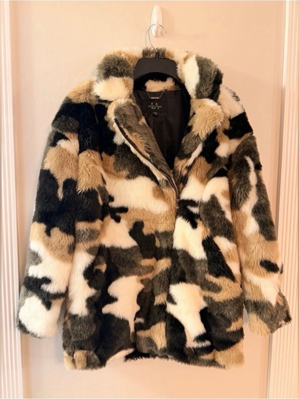 LA Coalition Vegan Faux Fur Penny Lane Animal Print Coat - Size Small